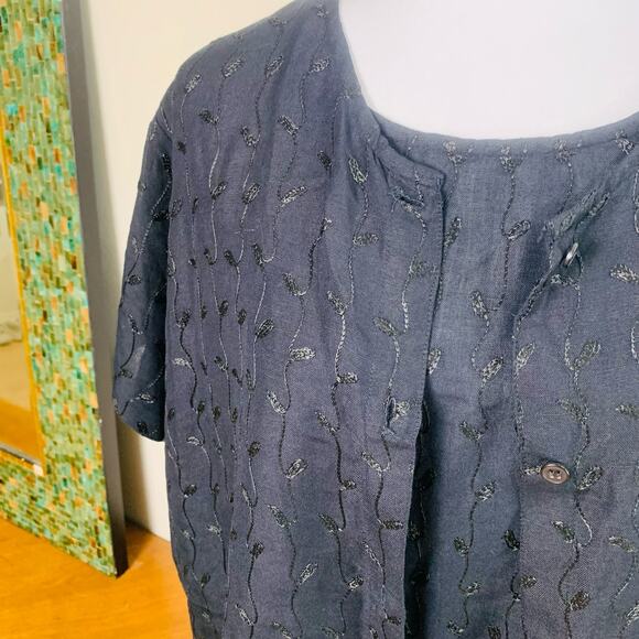 Vintage Size XL Linen Rayon 2-Piece Lagenlook Artsy Black Embroidered Dress Set - Picture 6 of 10